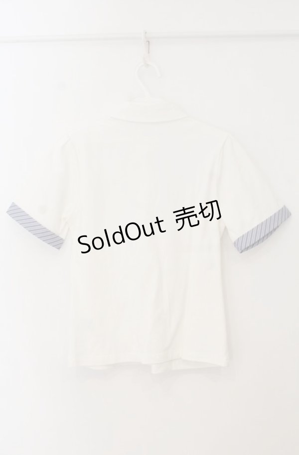 画像2: Fi.n.t / キャンディーストライプタイポロシャツ  シロ×グレー O-26-01-19-1013-CA-BL-IG-ZT539 (2)