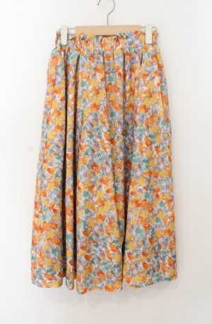画像: F&A / マーブルバックル付き水彩フラワースカート  オレンジ O-26-01-19-1016-LO-SK-IG-OS