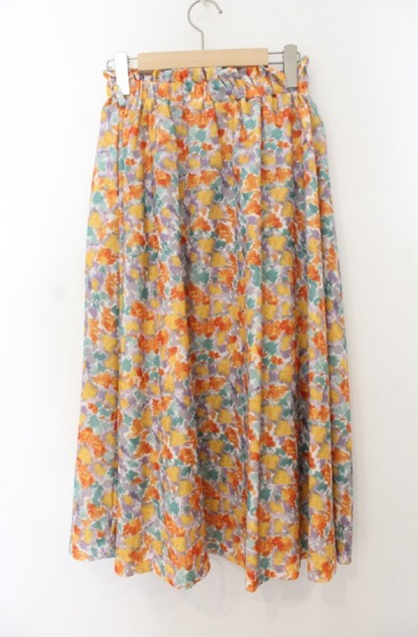 画像2: F&A / マーブルバックル付き水彩フラワースカート  オレンジ O-26-01-19-1016-LO-SK-IG-OS (2)