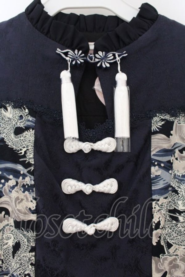 画像2: 四叶工房 / 「龍吟曲」チャイナ風長袖刺繍ワンピース XS ネイビー O-26-01-19-008-PU-OP-OW-OS (2)