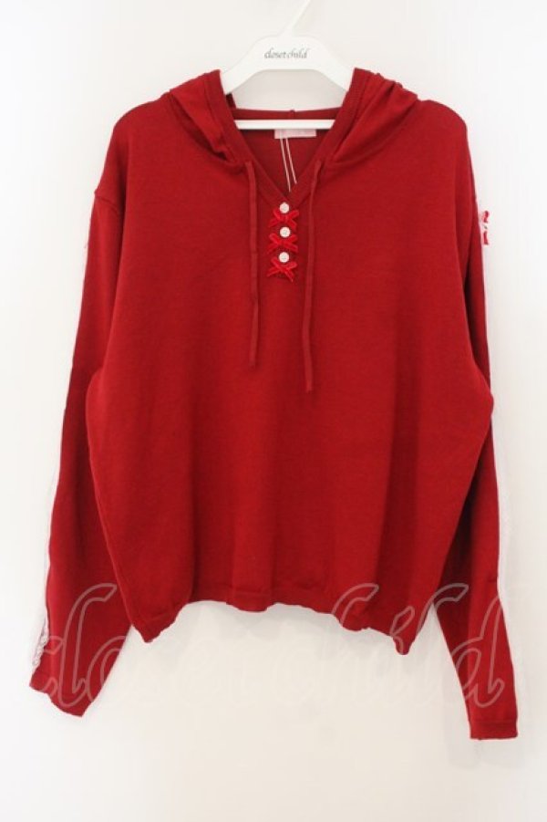 画像1: lilLilly / レース配色ニットパーカー F アカ O-26-01-19-016-LO-TO-OW-OS (1)