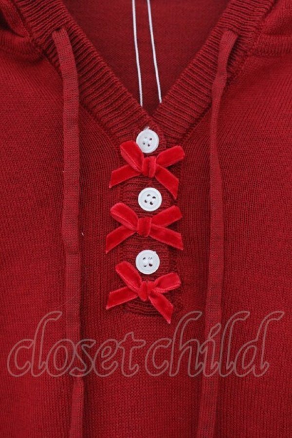 画像3: lilLilly / レース配色ニットパーカー F アカ O-26-01-19-016-LO-TO-OW-OS (3)