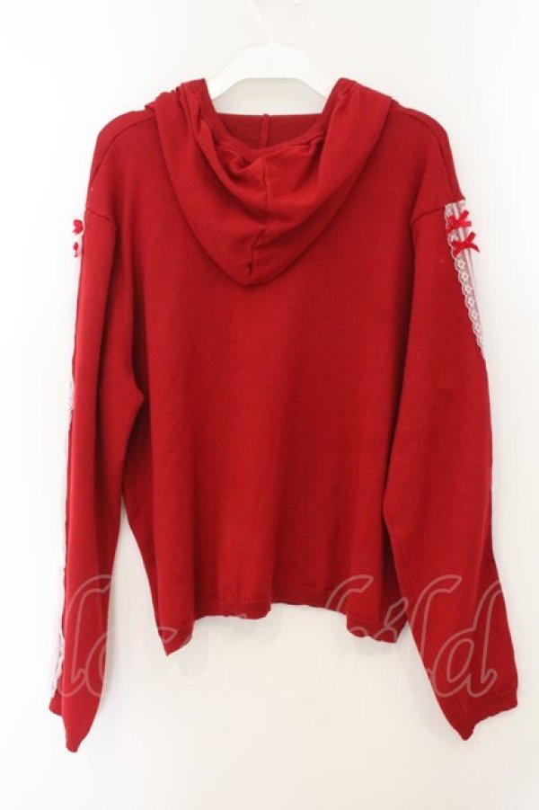 画像4: lilLilly / レース配色ニットパーカー F アカ O-26-01-19-016-LO-TO-OW-OS (4)