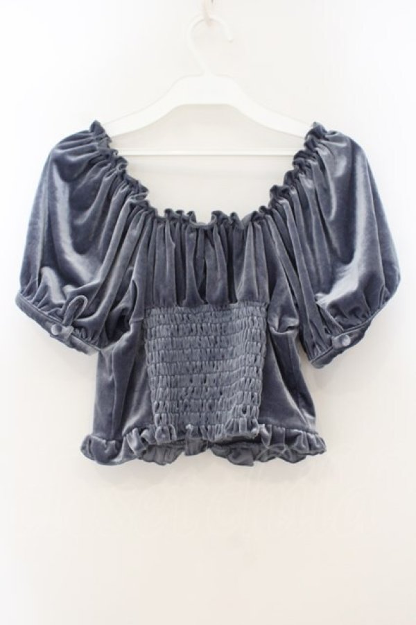 画像3: lilLilly / ベロアパフブラウス F ブルー O-26-01-19-024-LO-TO-OW-OS (3)