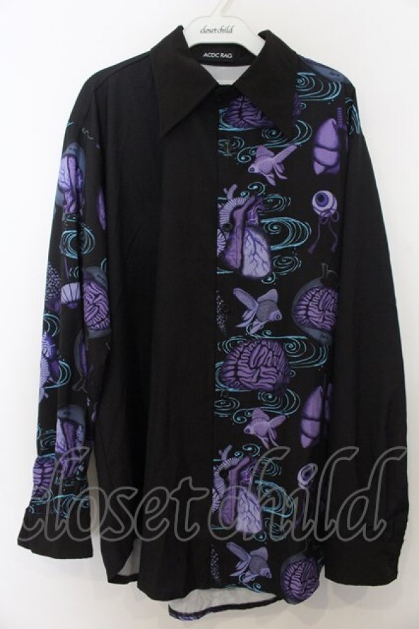 画像1: ACDC RAG / をち水アシメシャツ  ブラック×パープル O-26-01-20-052-PU-BL-IG-OS (1)
