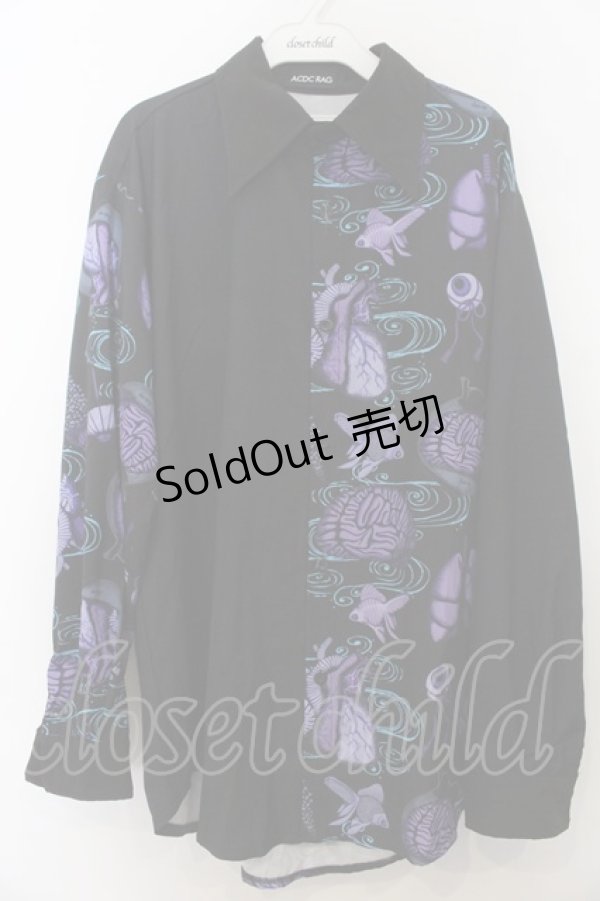 画像1: ACDC RAG / をち水アシメシャツ  ブラック×パープル O-26-01-20-052-PU-BL-IG-OS (1)