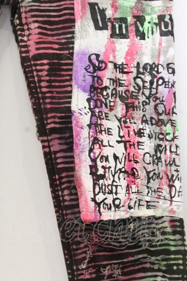 画像2: h.NAOTO / ペイントパッチデニムパンツ  ブラック×マルチ O-26-01-20-059-HN-PA-IG-OS (2)