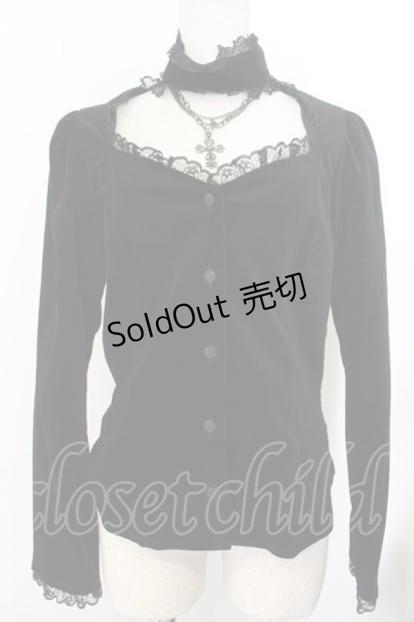 画像1: BPN / チョーカー付き別珍ブラウス M ブラック O-26-01-20-008-GO-BL-OW-OS (1)