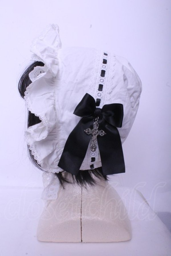 画像2: Jamieエーエヌケー / クロスモチーフボンネット  シロ×クロ O-26-01-20-1036-0-AC-IG-OS (2)