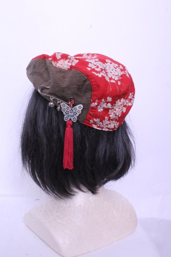 画像2: kikou / 和柄切り替えコーデュロイハンチングハット  ベージュ×アカ O-26-01-20-1008-GO-AC-IG-OS (2)