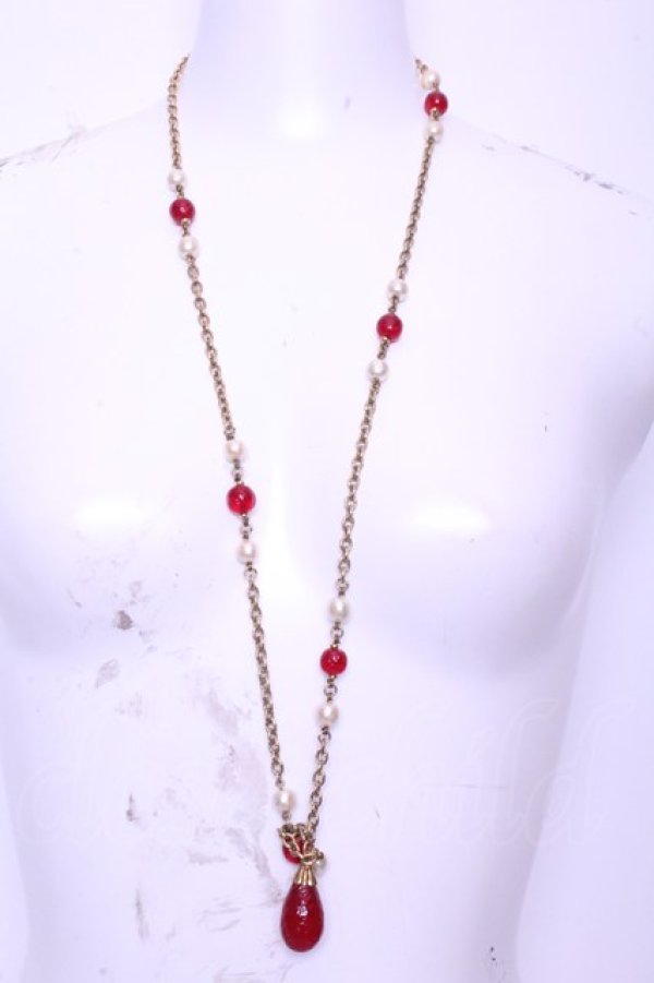 画像1: KANEKO ISAO / ストーン&パールネックレス  ゴールド・アカ O-26-01-20-1114-EL-AC-IG-OS (1)