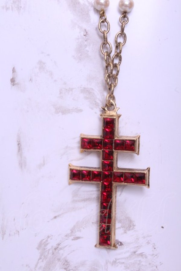 画像1: KANEKO ISAO / クロスストーンネックレス  ゴールド×アカ O-26-01-20-1115-EL-AC-IG-OS (1)