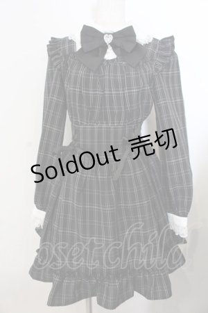 画像: Secret Honey / サイド編み下げチェック長袖ワンピース  クロ×シロ O-26-01-20-015-CA-OP-IG-OS