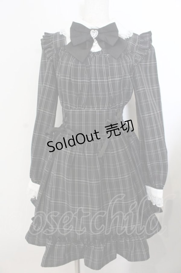 画像1: Secret Honey / サイド編み下げチェック長袖ワンピース  クロ×シロ O-26-01-20-015-CA-OP-IG-OS (1)