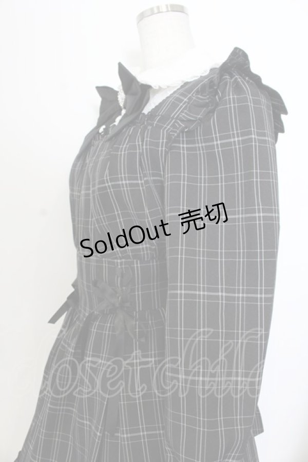 画像2: Secret Honey / サイド編み下げチェック長袖ワンピース  クロ×シロ O-26-01-20-015-CA-OP-IG-OS (2)