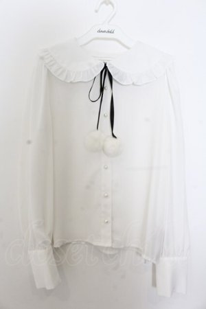 画像: Jamieエーエヌケー / ぽんぽんリボンブラウス  シロ×クロ O-26-01-20-018-0-BL-IG-OS