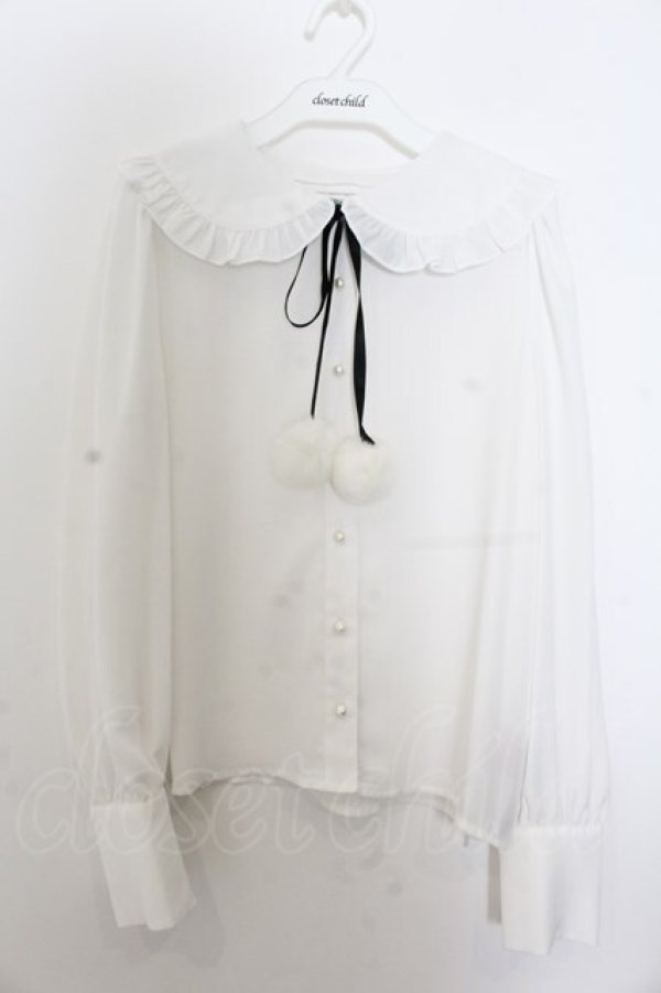 画像1: Jamieエーエヌケー / ぽんぽんリボンブラウス  シロ×クロ O-26-01-20-018-0-BL-IG-OS (1)