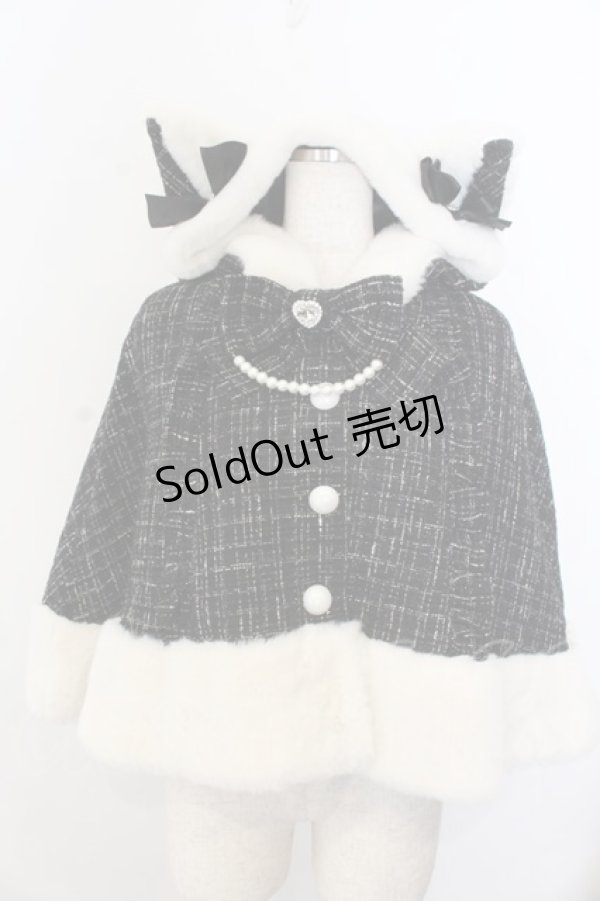 画像1: Ank Rouge / ネコちゃんキラキラツイードポンチョ  クロ×シロ O-26-01-20-027-CA-CO-IG-OS (1)