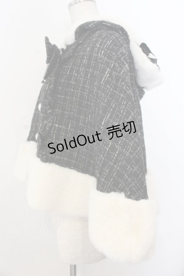 画像2: Ank Rouge / ネコちゃんキラキラツイードポンチョ  クロ×シロ O-26-01-20-027-CA-CO-IG-OS (2)