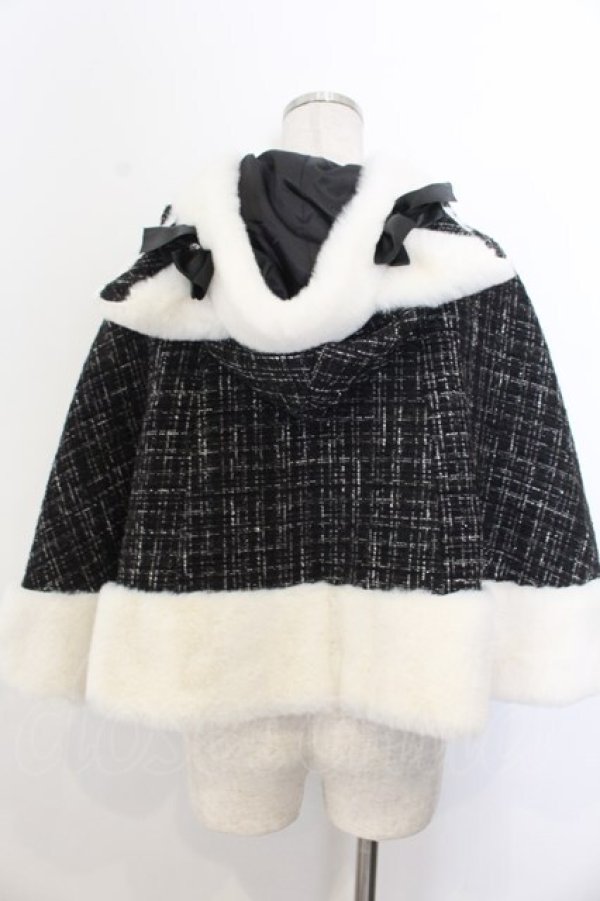 画像3: Ank Rouge / ネコちゃんキラキラツイードポンチョ  クロ×シロ O-26-01-20-027-CA-CO-IG-OS (3)