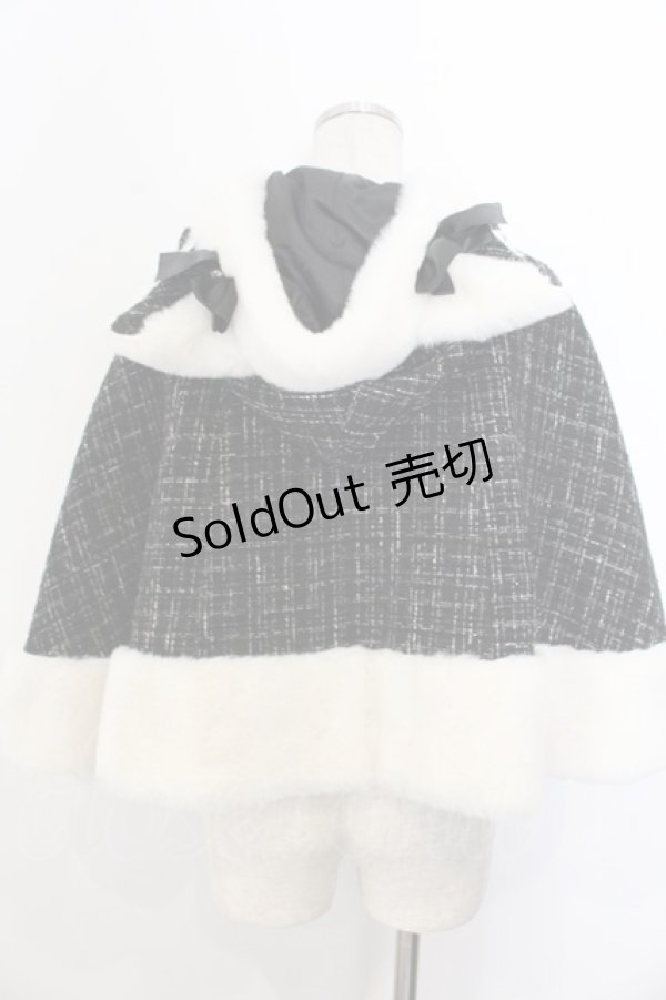 画像3: Ank Rouge / ネコちゃんキラキラツイードポンチョ  クロ×シロ O-26-01-20-027-CA-CO-IG-OS (3)