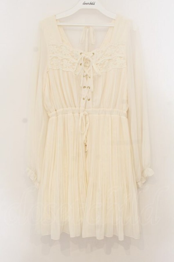 画像1: LIZ LISA / シフォンプリーツ長袖ワンピース  オフシロ O-26-01-22-028-LO-OP-IG-OS (1)