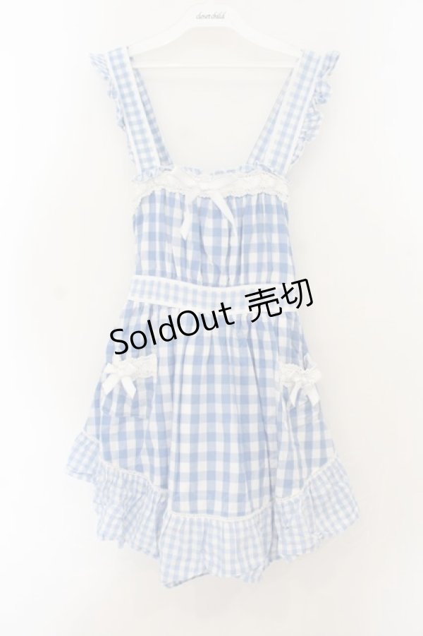 画像1: LIZ LISA / ギンガムエプロン風ワンピース  サックス O-26-01-22-030-LO-OP-IG-OS (1)