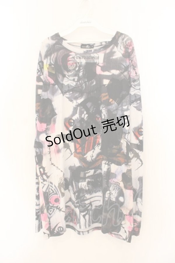 画像1: NieR Clothing / 転写総柄カットソー  ブラック×マルチ O-26-01-22-034-PU-TO-IG-OS (1)