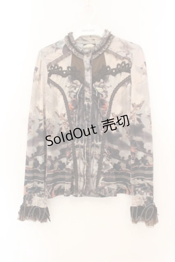 画像1: OZZ ANGELO / 絵画柄スタンドネックブラウス  ベージュ O-26-01-22-039-OO-BL-IG-OS (1)