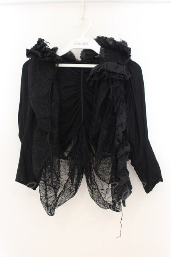 画像1: h.NAOTO / レースガーゼボレロ  ブラック O-26-01-22-040-HN-TO-IG-OS (1)