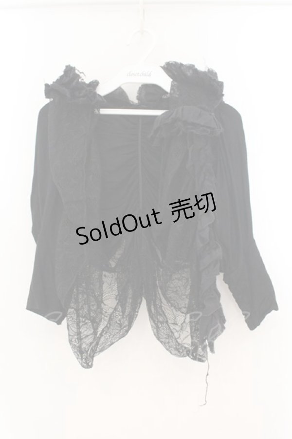 画像1: h.NAOTO / レースガーゼボレロ  ブラック O-26-01-22-040-HN-TO-IG-OS (1)