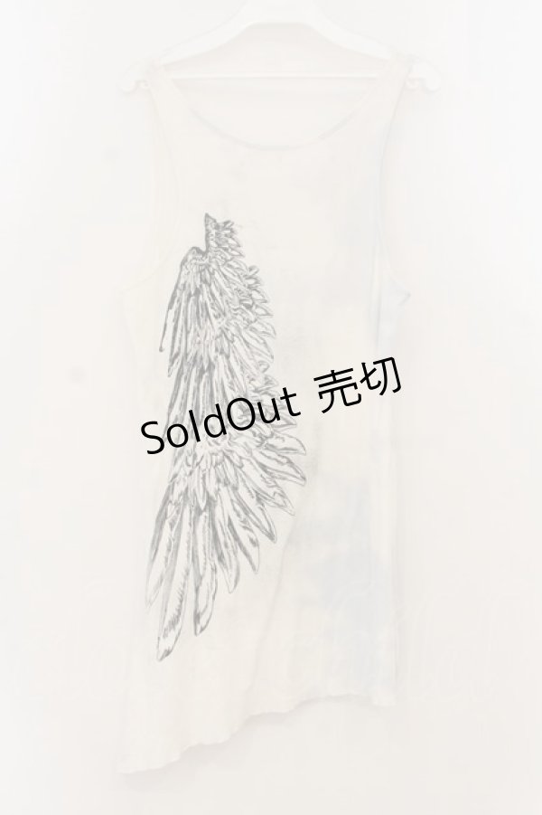 画像3: h.NAOTO / 羽プリントタンクトップ  ホワイト×ブラック O-26-01-22-041-HN-TO-IG-OS (3)