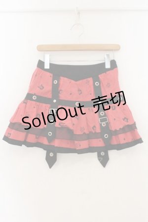 画像: HANGRY&ANGRY / H&Aフェイスプリントしっぽ付きティアードスカート  レッド×ブラック O-26-01-22-042-HN-SK-IG-OS