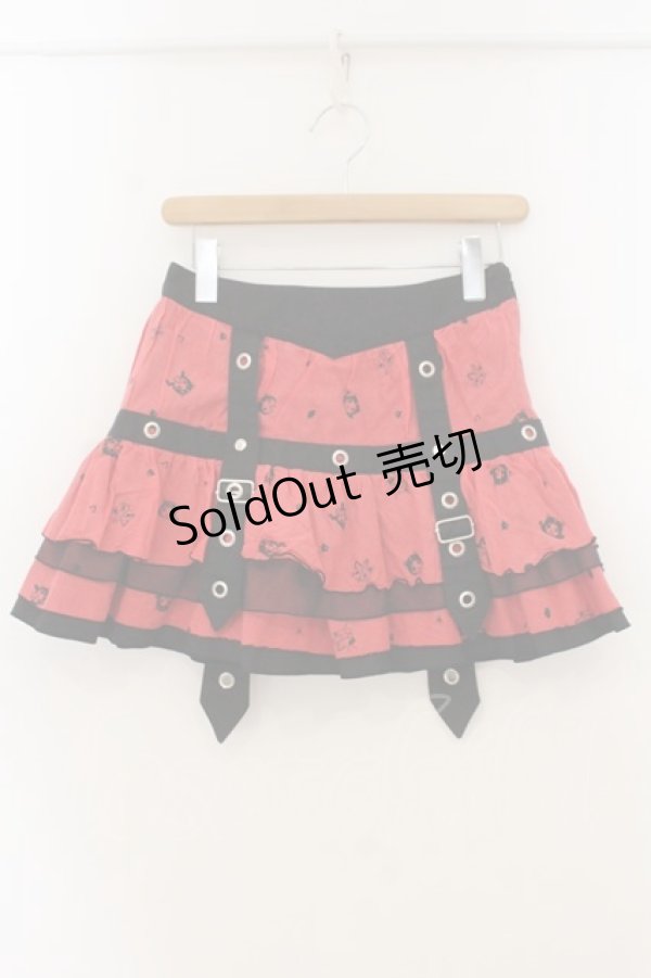 画像1: HANGRY&ANGRY / H&Aフェイスプリントしっぽ付きティアードスカート  レッド×ブラック O-26-01-22-042-HN-SK-IG-OS (1)