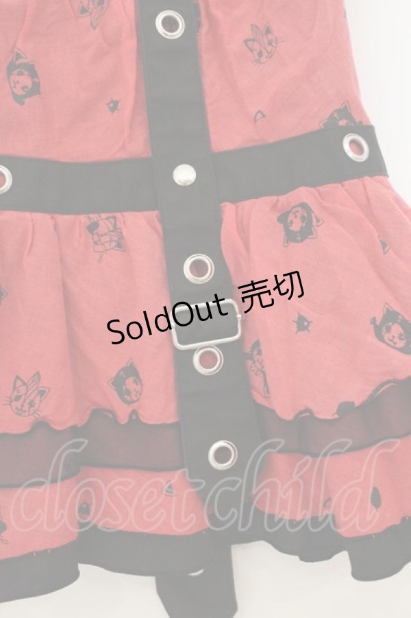 画像2: HANGRY&ANGRY / H&Aフェイスプリントしっぽ付きティアードスカート  レッド×ブラック O-26-01-22-042-HN-SK-IG-OS (2)