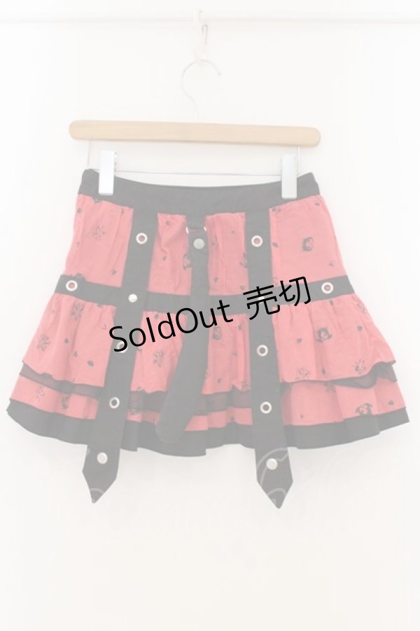 画像3: HANGRY&ANGRY / H&Aフェイスプリントしっぽ付きティアードスカート  レッド×ブラック O-26-01-22-042-HN-SK-IG-OS (3)