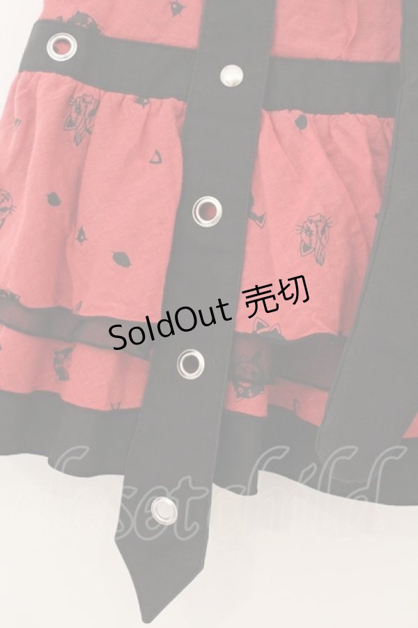 画像4: HANGRY&ANGRY / H&Aフェイスプリントしっぽ付きティアードスカート  レッド×ブラック O-26-01-22-042-HN-SK-IG-OS (4)