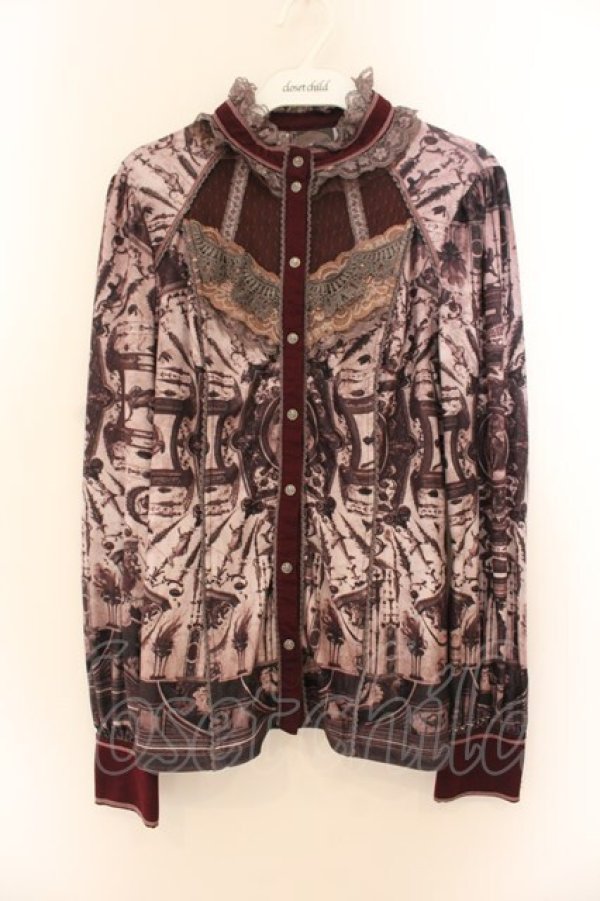 画像1: OZZ ANGELO / スタンドネック総柄起毛ブラウス  ワイン O-26-01-22-046-OO-BL-IG-OS (1)