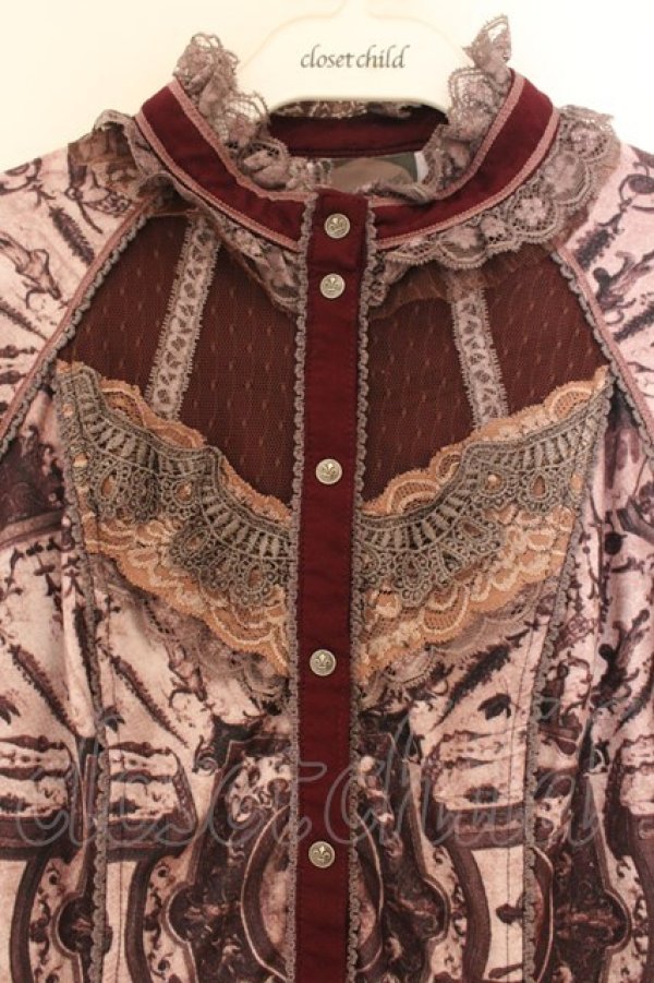 画像2: OZZ ANGELO / スタンドネック総柄起毛ブラウス  ワイン O-26-01-22-046-OO-BL-IG-OS (2)