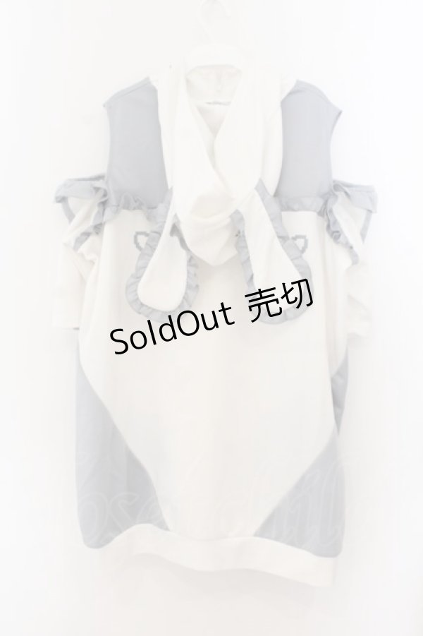 画像2: NOEMIE / シナモロール 耳付きジャージプルパーカー  ホワイト×ブルーグレー O-26-01-22-048-LO-TO-IG-OS (2)