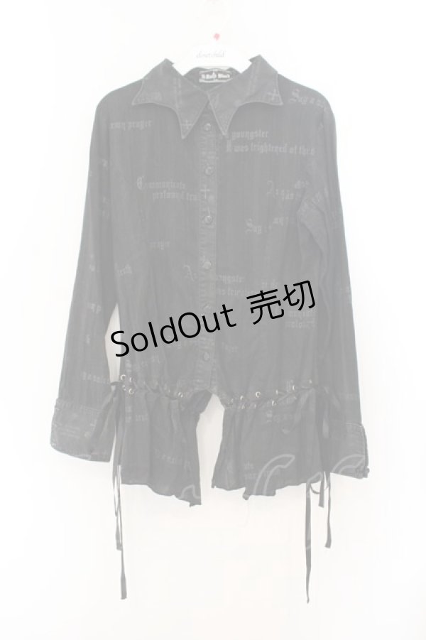 画像1: h.naoto Blood / 英字プリント裾デザインブラウス  ブラック（色褪せによりグレー） O-26-01-22-050-HN-BL-IG-OS (1)