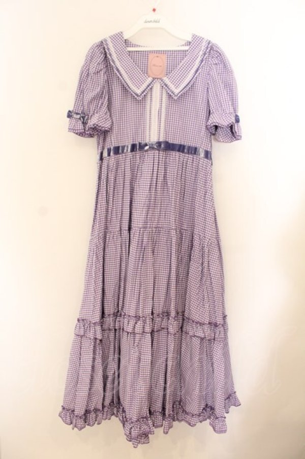 画像1: Maria pipi / セーラーカラーチェックレースドレス  パープル O-26-01-22-056-EL-OP-OW-OS (1)
