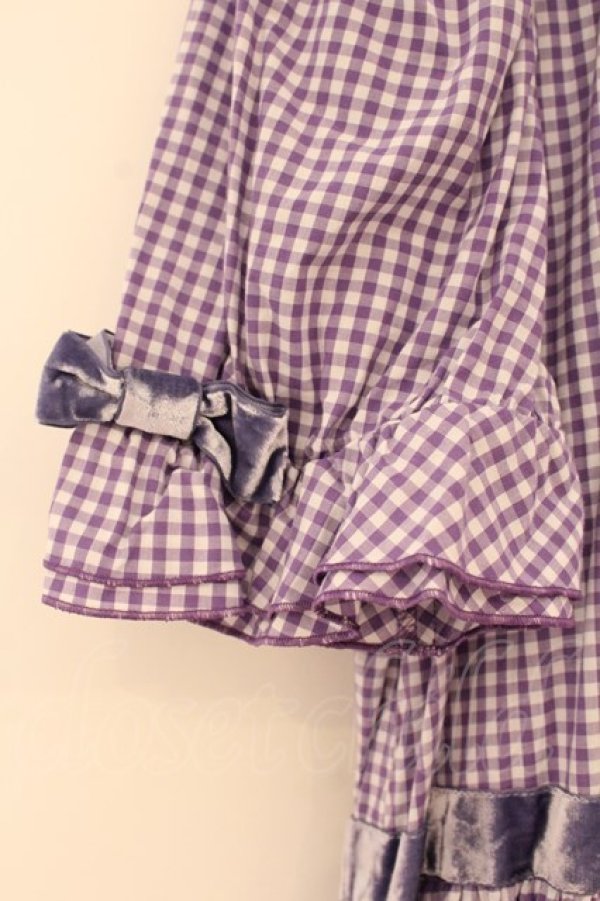 画像3: Maria pipi / セーラーカラーチェックレースドレス  パープル O-26-01-22-056-EL-OP-OW-OS (3)