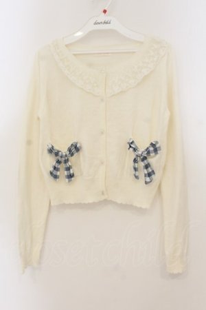 画像: LIZ LISA / ギンガムチェックリボンカーディガン  オフ×ブルー O-26-01-22-007-LO-TO-IG-OS