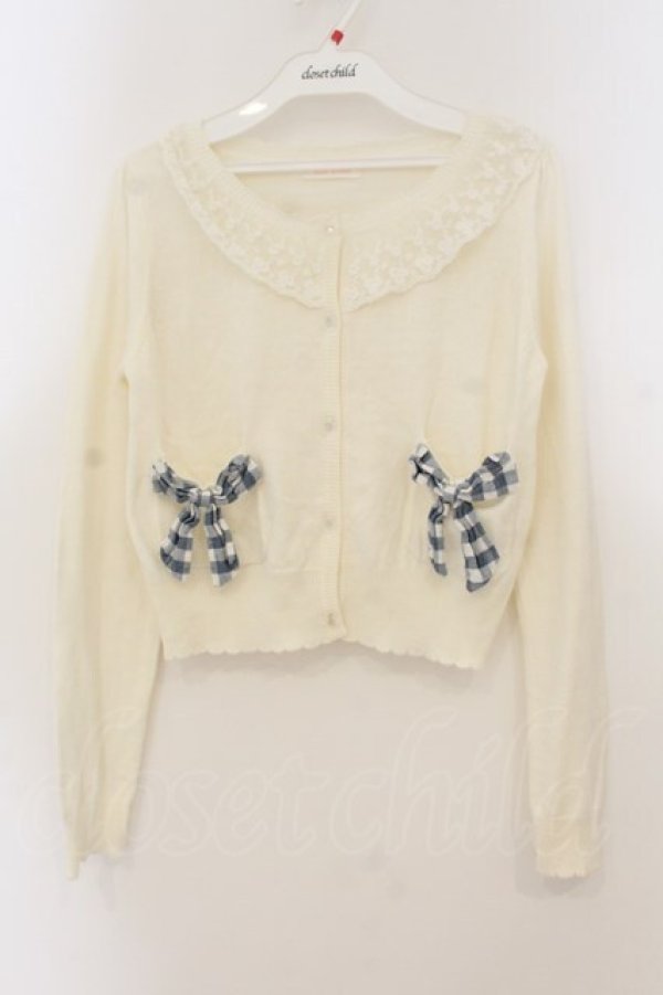 画像1: LIZ LISA / ギンガムチェックリボンカーディガン  オフ×ブルー O-26-01-22-007-LO-TO-IG-OS (1)