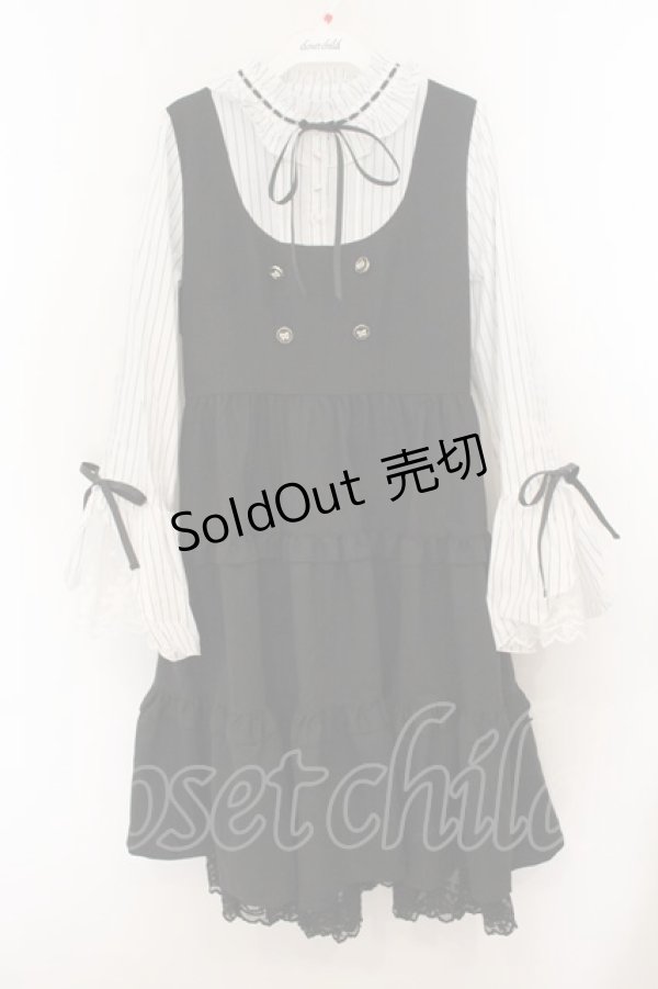 画像1: axes femme POETIQUE / 姫袖風ジャンパースカートドッキングワンピース M クロ O-26-01-22-078-AX-OP-OW-OS (1)