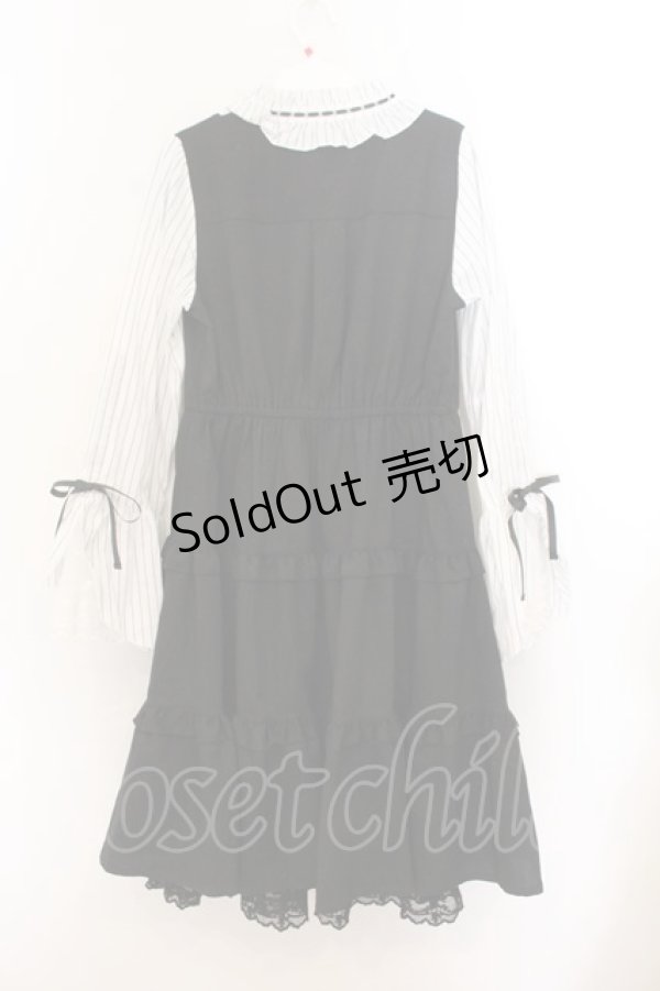 画像4: axes femme POETIQUE / 姫袖風ジャンパースカートドッキングワンピース M クロ O-26-01-22-078-AX-OP-OW-OS (4)