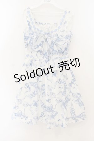 画像: LIZ LISA / リボン柄ワンピース  シロ×サックス O-26-01-22-012-LO-OP-IG-OS