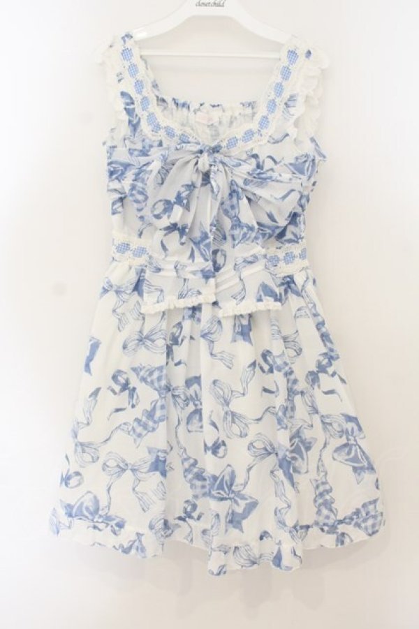 画像1: LIZ LISA / リボン柄ワンピース  シロ×サックス O-26-01-22-012-LO-OP-IG-OS (1)