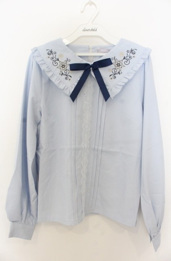 画像1: axes femme POETIQUE / アイスクリスタル刺繍ブラウス M サックス O-26-01-23-051-AX-BL-OW-OS (1)